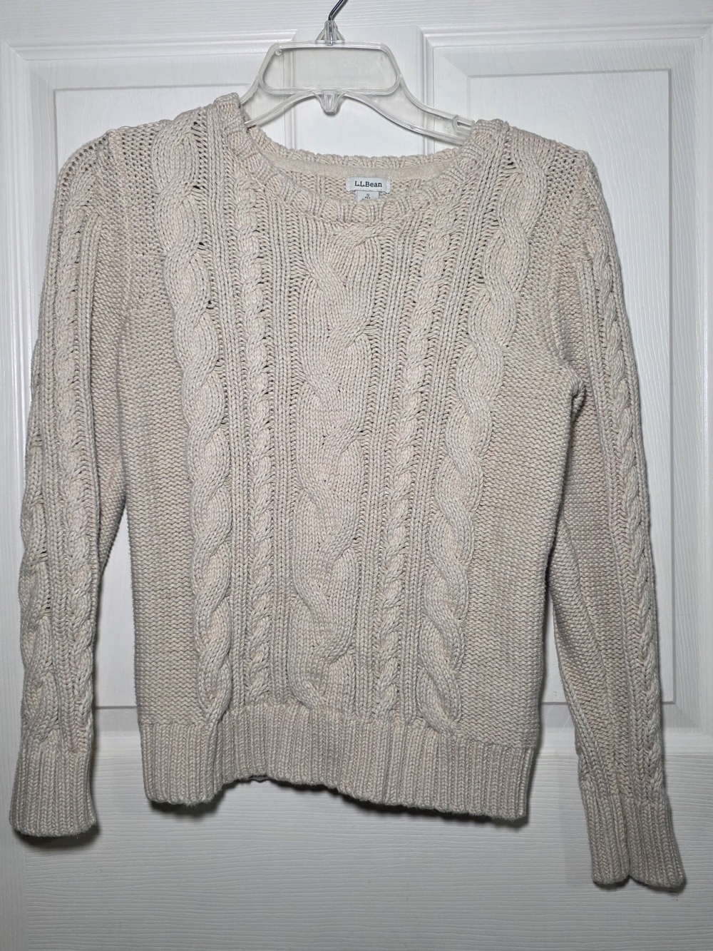 L.L. Bean Cream Cable Knit Crewneck Sweater